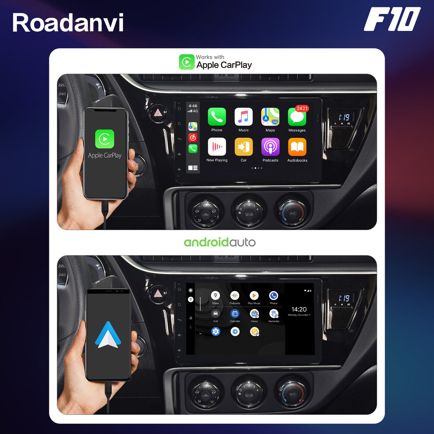 Roadanvi F10 For Toyota Universal Corolla Camry 2014-2022 Car Stereo Apple Carplay Android 10 DSP GPS NAvigation