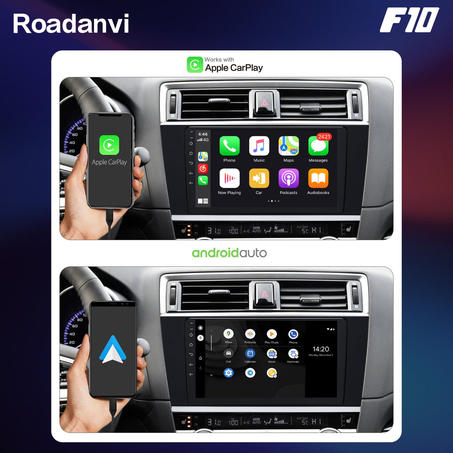 Roadanvi F10 For Subaru Outback Legacy 2015 2016 2017 2018 Car Stereo Apple Carplay IPS Screen 9 Inch 4G RAM Wifi GPS Navigation