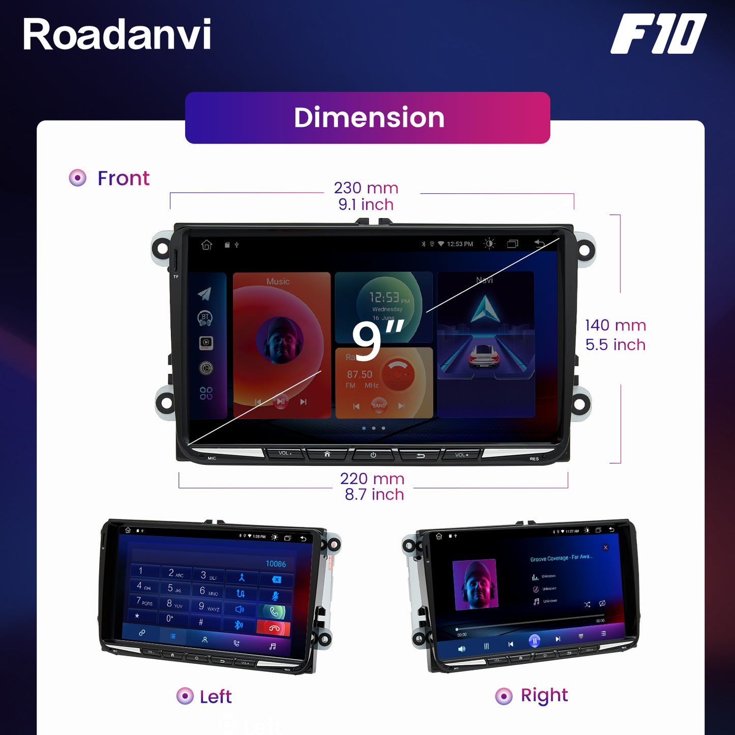 Roadanvi F10 For VW Universal Polo Golf Eos Tiguan Touran Passat 2006-2015 Car Stereo Android Touch screen Wifi 1280*720 GPS Navigation