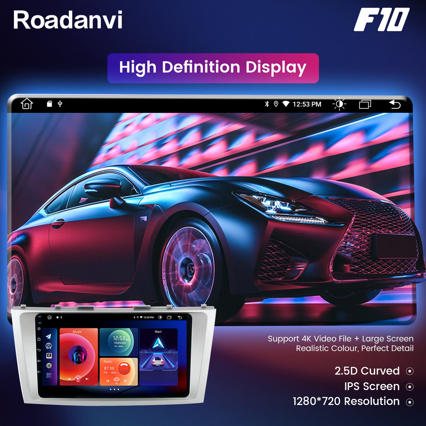 Roadanvi F10 For Toyota Camry 2007 2008 2009 2010 2011 Car Stereo 2.5D Touch Screen Apple Carplay 4G RAM TDA7851 GPS Navigation