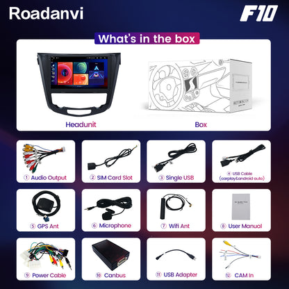 Roadanvi F10 For Nissan X-Trail Qashqai Rogue 2014 2015 2016 2017 2018 Car Stereo Apple Carplay GPS 4*50W