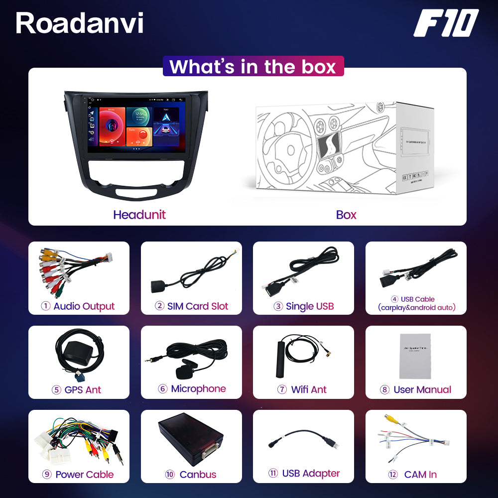Roadanvi F10 For Nissan X-Trail Qashqai Rogue 2014 2015 2016 2017 2018 Car Stereo Apple Carplay GPS 4*50W