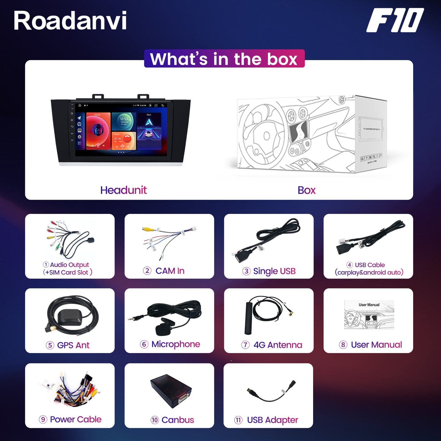 Roadanvi F10 For Subaru Outback Legacy 2015 2016 2017 2018 Car Stereo Apple Carplay IPS Screen 9 Inch 4G RAM Wifi GPS Navigation