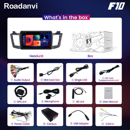 Roadanvi F10 For Toyota RAV4 2012 2013 2014 2015 2016 2017 Car Radio Apple Carplay GPS 64G ROM 10.2 Inch IPS Screen Audio