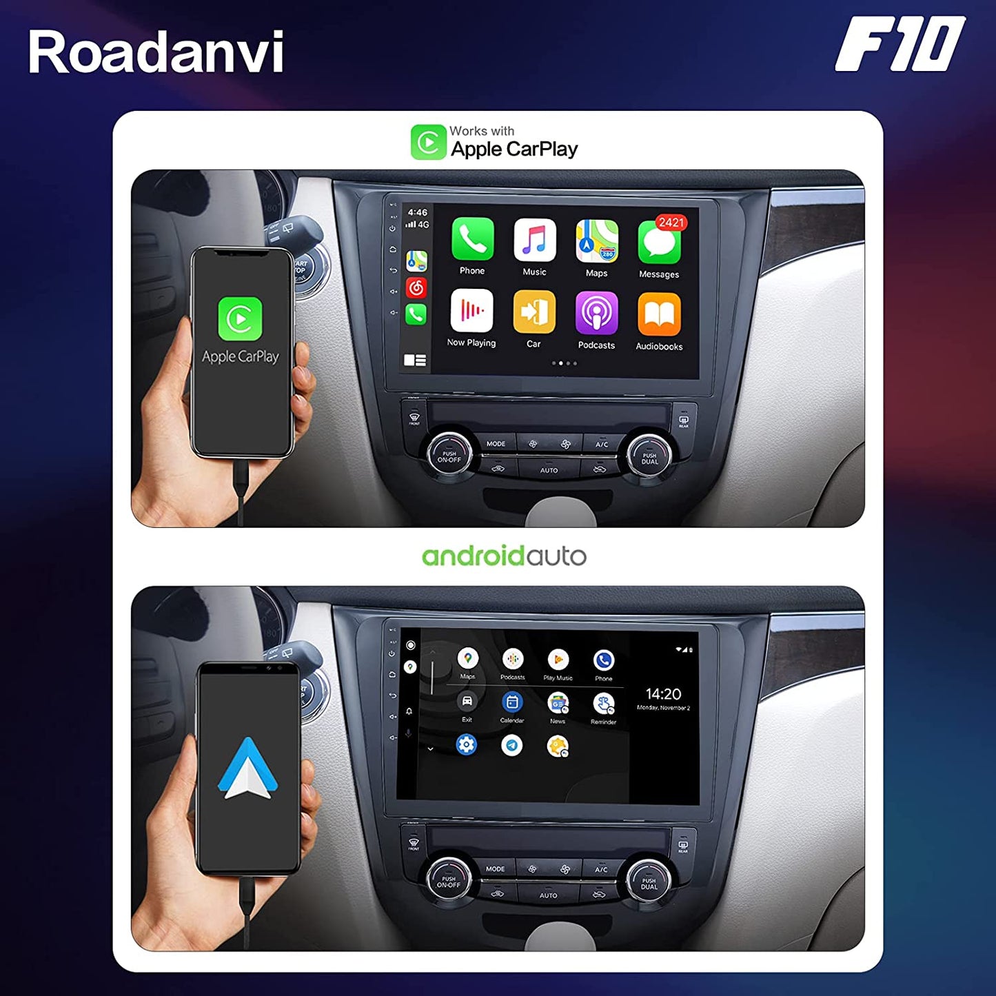 Roadanvi for Nissan X-Trail Rogue 2014 2015 2016 2017 2018 Car Stereo Radio Carplay Andorid Auto Bluetooth 5.0 4GB RAM 64GB ROM 10.2 Inch Touch Screen 1280x720 GPS Car Navigation