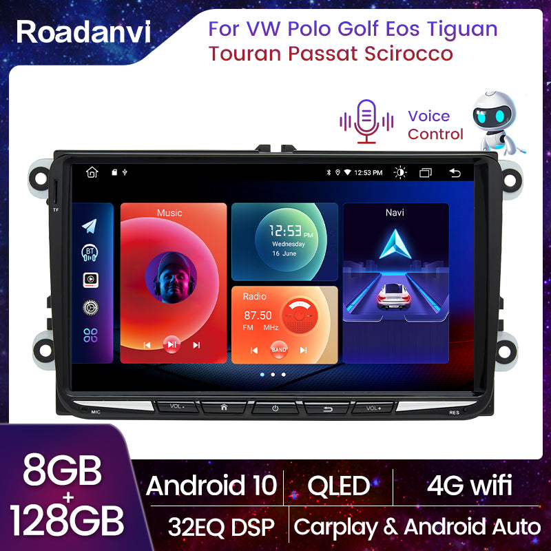 Roadanvi F10 for VW Universal Polo Golf Eos Tiguan Touran Passat B6 Scirocco Jetta Car Stereo AI Voice Control Apple Carplay Android Auto 8G 128G Radio
