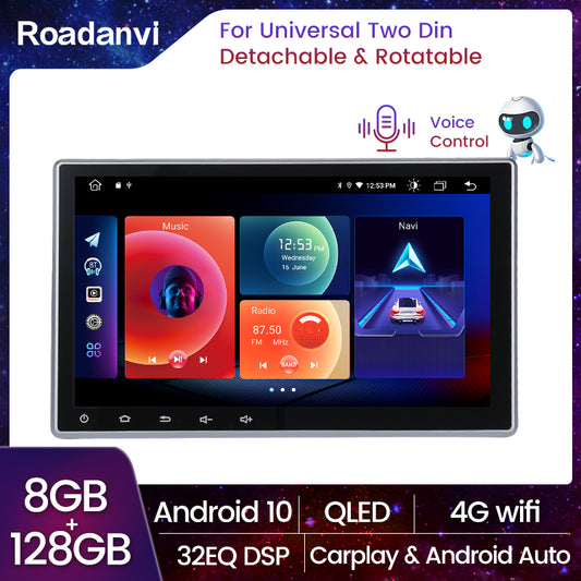 10.1 Inch Universal Double Din Car Stereo Rotatable Touchscreen Android  Radio Head Unit with CarPlay/Android Auto 4GB+64GB Bluetooth GPS Navigation