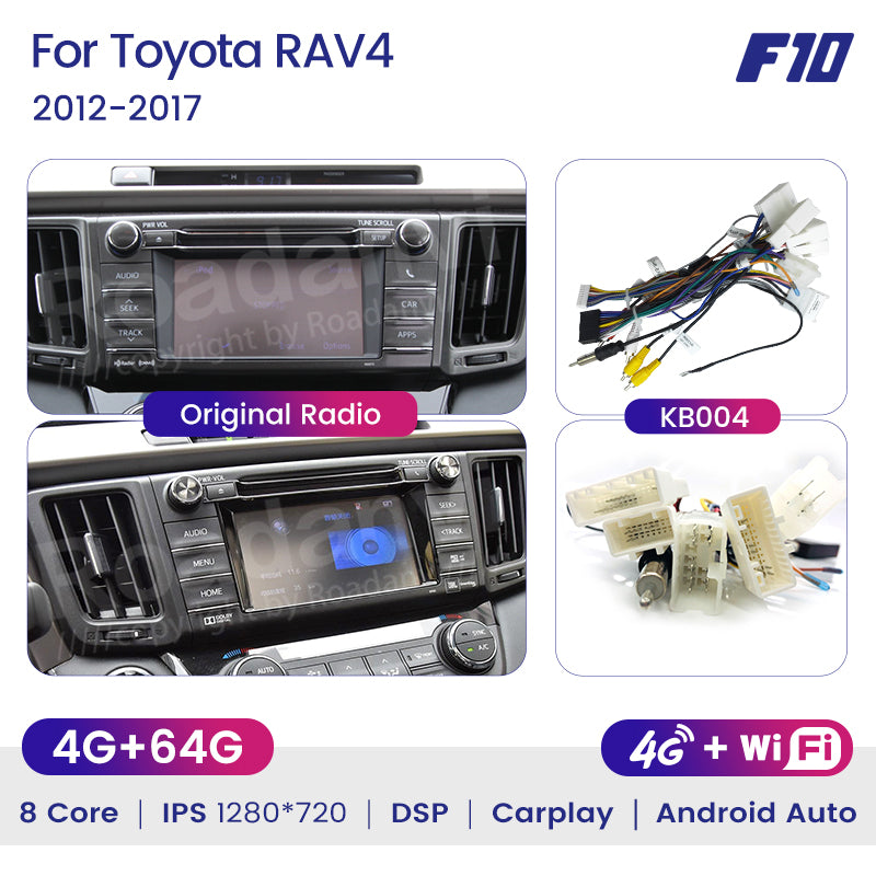Roadanvi F10 For Toyota RAV4 2012 2013 2014 2015 2016 2017 Car Radio Apple Carplay GPS 64G ROM 10.2 Inch IPS Screen Audio